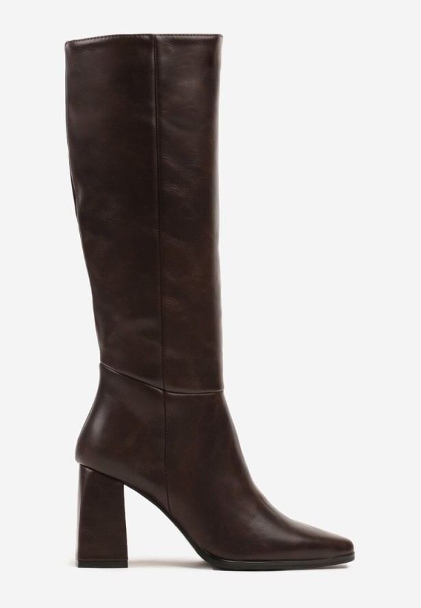 Brązowe Casualowe Kozaki na Słupku Linnariela