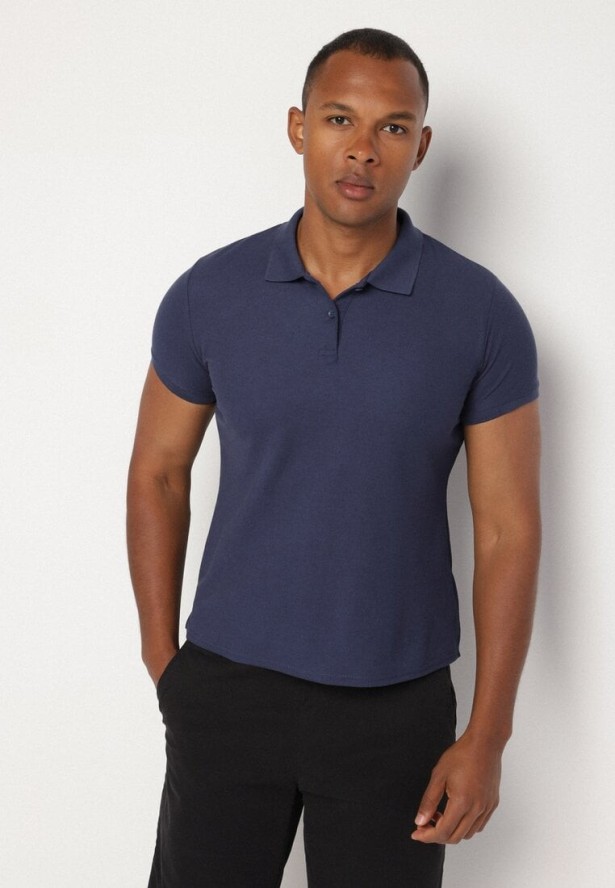Granatowy T-shirt Polo z Bawełną Fodelira