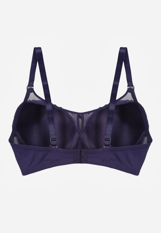 Granatowy Biustonosz z Koronką i Transparentną Wstawką Heliphine