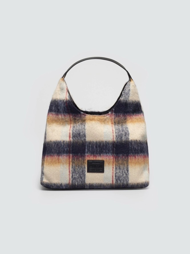 Torebka hobo z tkaniny w kratę brązowa OO574143 803