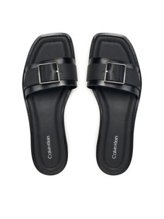 Calvin Klein Klapki Flat Slide W/Buckle - Lth HW0HW02490 Czarny