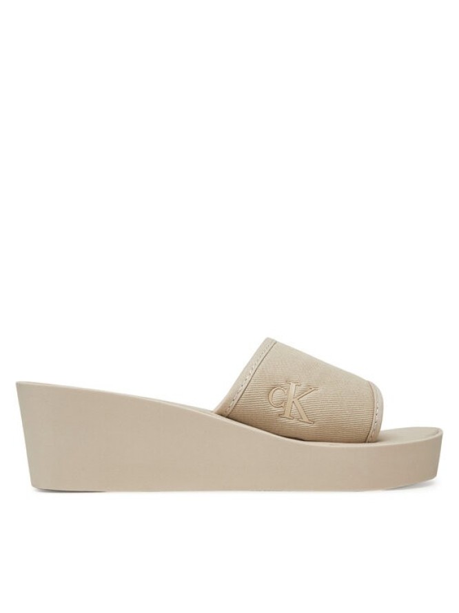 Calvin Klein Jeans Klapki Beach Wedge Slide Canvas YW0YW01725 Beżowy