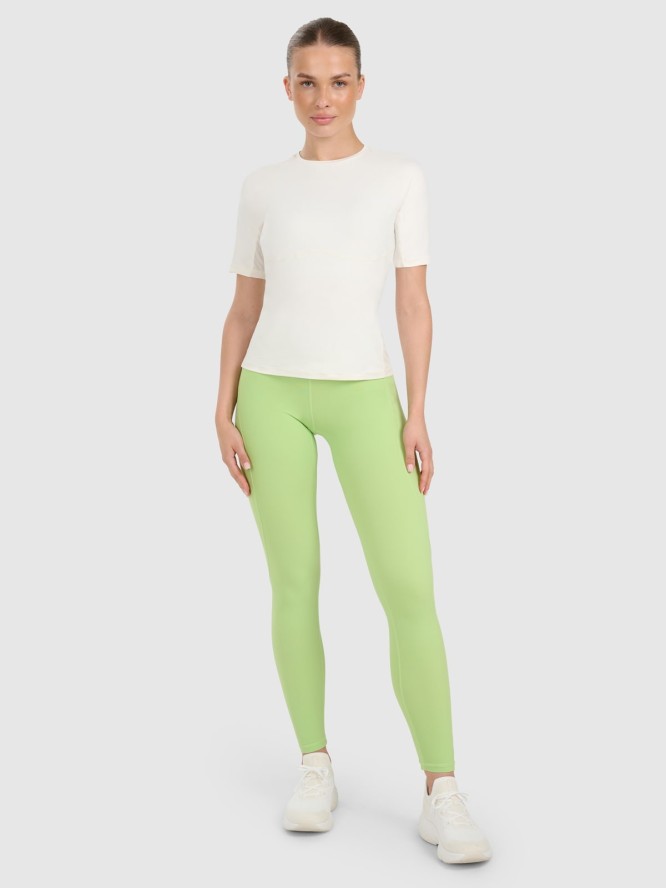 4F Koszulka treningowa slim szybkoschnąca damska - beżowa XL