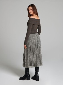 Spódnica midi plisowana w panterkę - czarny