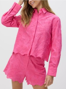 Bawełniana koszula z haftem - fuksja