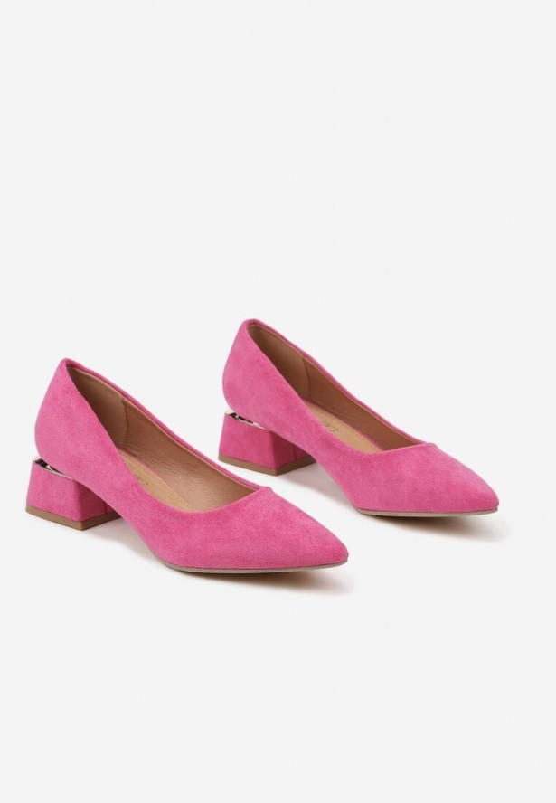 Fuksjowe Czółenka Vices na Niskim Słupku z Wkładką ze Skóry Naturalnej Sariri