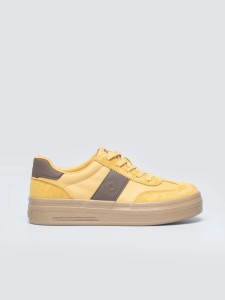 sneakersy damskie ze skórzanymi wstawkami żółte tt274166 201