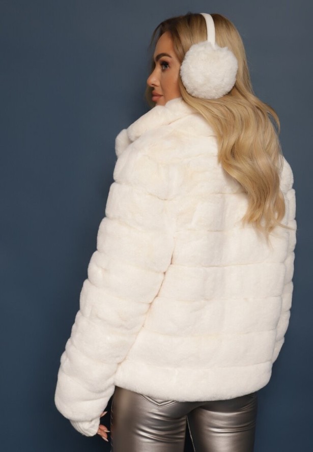 Jasnobeżowa Futrzana Kurtka z Wywiniętym Kołnierzem Snaline