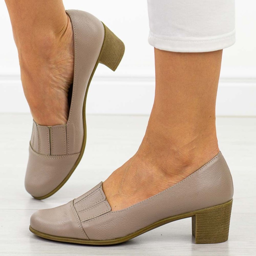 Perłowe skórzane Polskie czółenka damskie Gregors 820