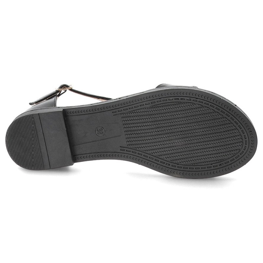 Sandały damskie Filippo, z ozdobą z eko skóry na płaskim obcasie eleganckie, czarne, DS6914-25-BK