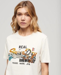 superdry Koszulka Tokyo Relaxed 100% bawełna, krój relaxed – CREAM