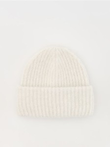 Czapka beanie z domieszką wełny - złamana biel
