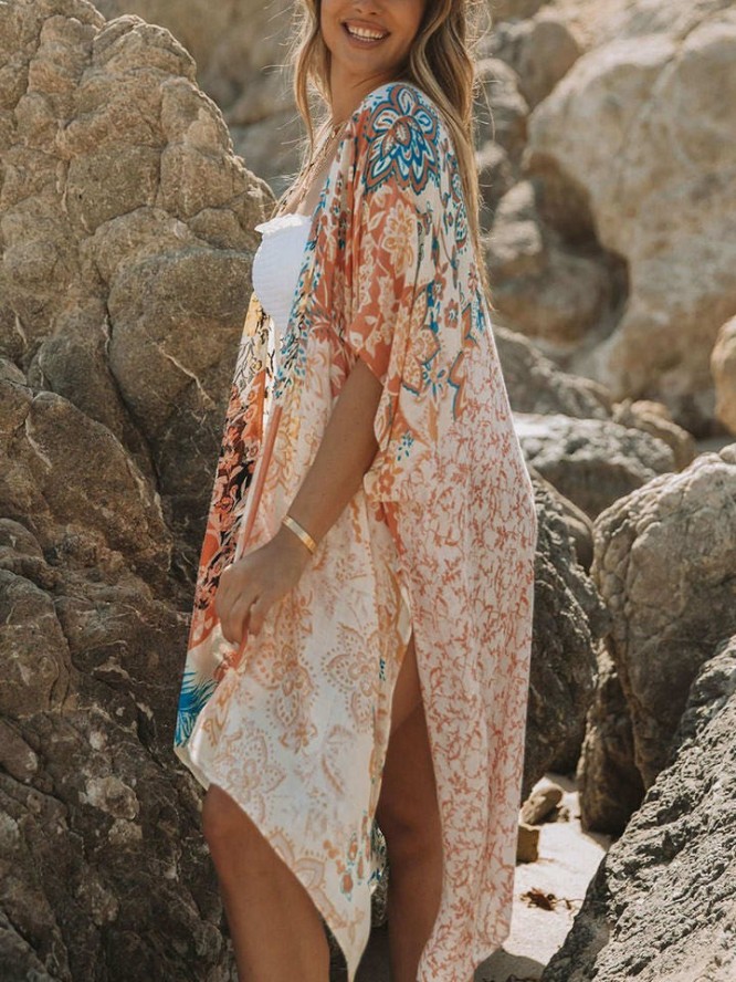Milan Kiss Kimono w kolorze kremowym ze wzorem rozmiar: XL