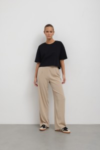 SPODNIE SILVIA CUPRO BEŻOWE S - Flawless