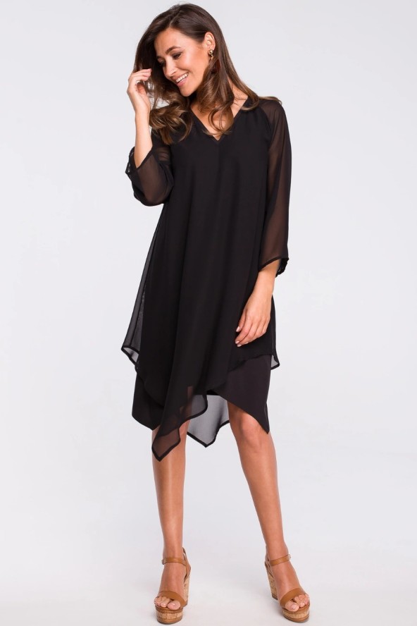 Sukienka wieczorowa oversize szyfonowa asymetryczna czarna