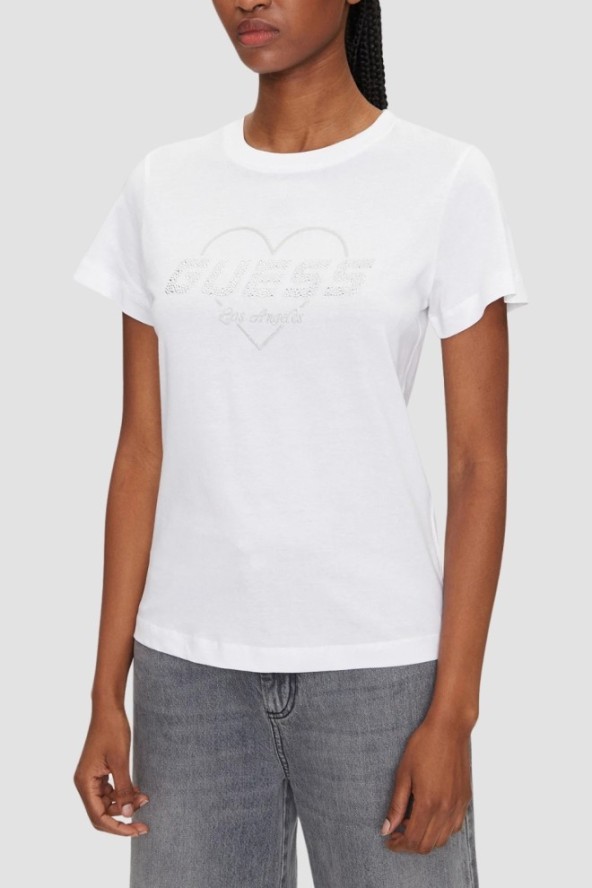GUESS Biały damski t-shirt Narciso, Rozmiar L