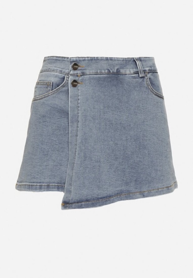 Niebieskie Bawełniane Spódnico-Szorty o Asymetrycznym Kroju Finavia