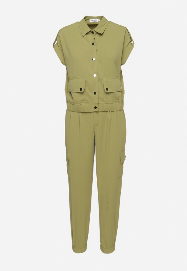 Ciemnozielony Komplet 2-częściowy z Bluzką i Spodniami Arene