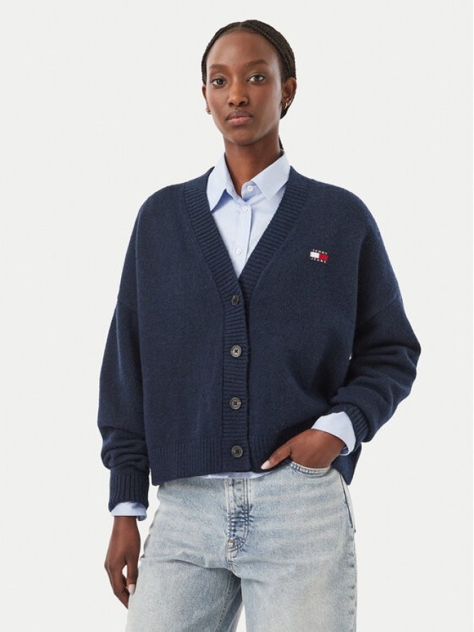 Tommy Jeans Kardigan Fluffy Badge DW0DW23830 Granatowy Regular Fit