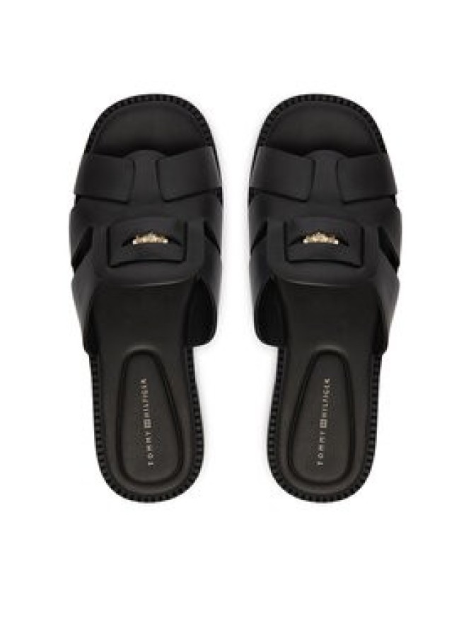 Tommy Hilfiger Klapki Leather Crest Square Toe Sandals FW0FW09126 Czarny