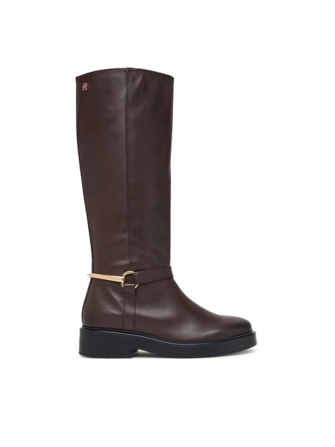 Tommy Hilfiger Oficerki Th Stud Leather Knee Riding Boot FW0FW09608 Brązowy