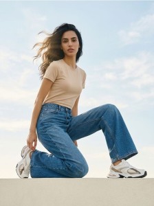 Jeansy baggy mid waist - niebieski