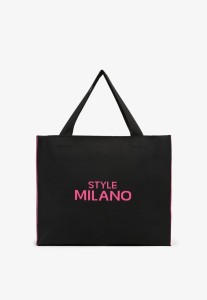 Czarno-Fuksjowa Torebka o Modelu Shopper z Suwakiem i Napisem Salisella