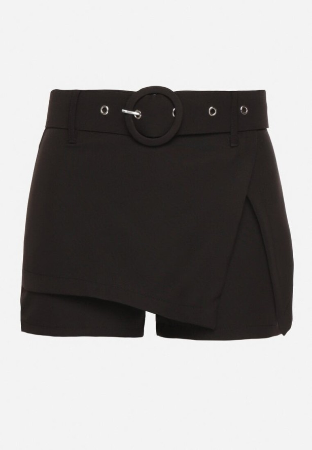 Czarne Szorty z Zakładką Imitującą Spódniczkę i Paskiem Halithiela