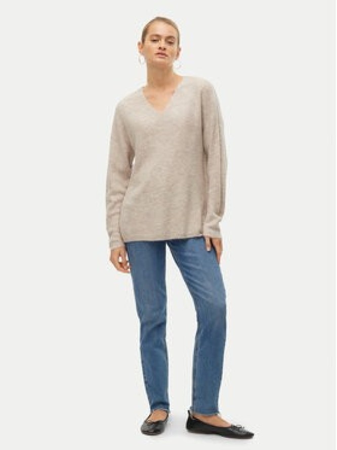 Vero Moda Sweter Crewlefile 10233357 Beżowy Loose Fit