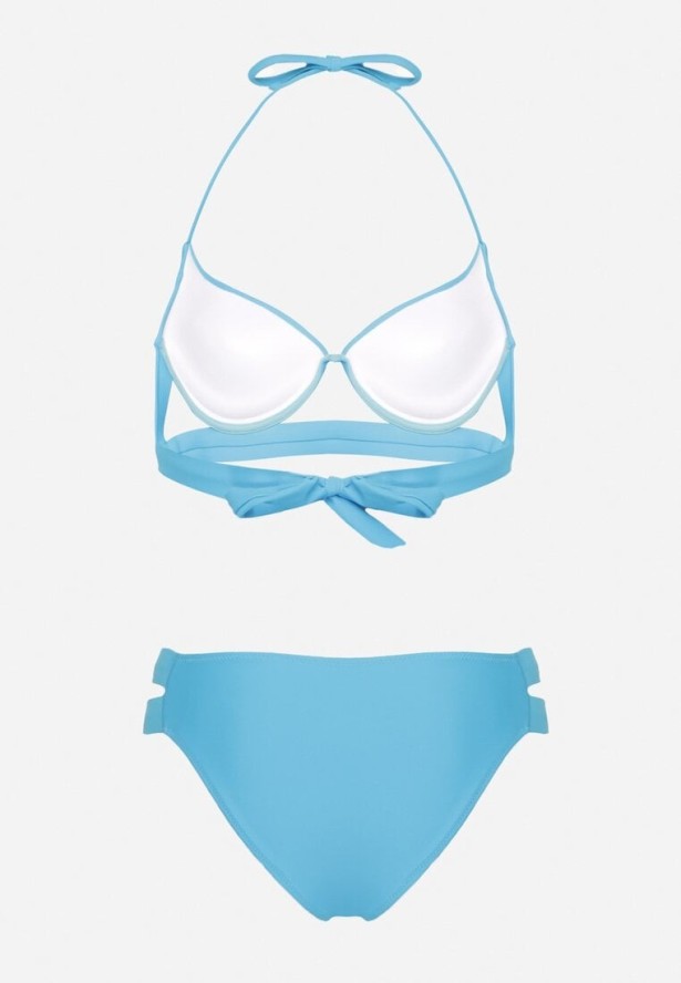 Jasnoniebieskie Bikini Biustonosz i Majtki Typu Figi Ozdobione Wycięciami Kinlira