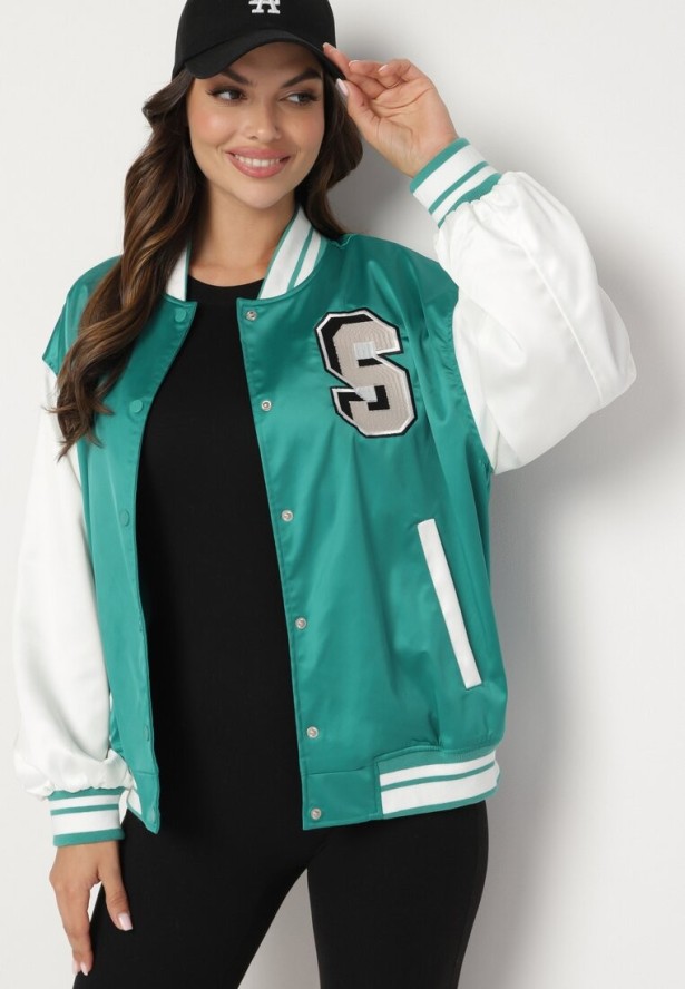 Zielona Kurtka Bomberka Zapinana na Napy Alodia