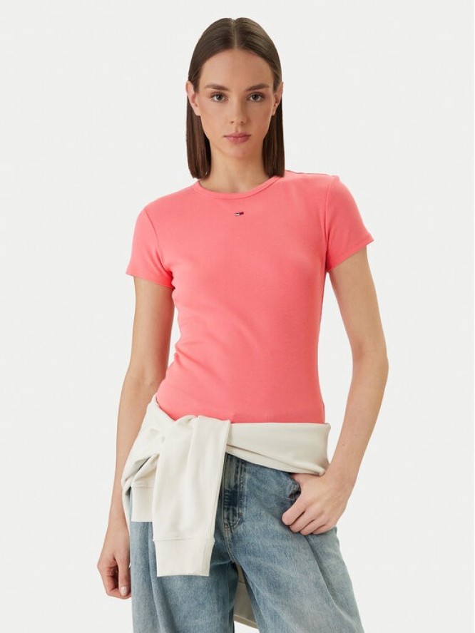 Tommy Jeans T-Shirt DW0DW17383 Różowy Slim Fit