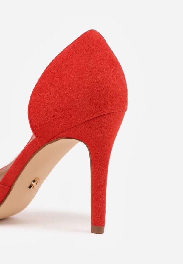 Czerwone Szpilki Vices ze Skórzaną Wkładką i Wycięciem z Boku Olialira