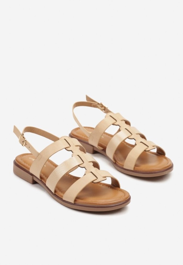 Beżowe Sandały Rzymianki z Ozdobnymi Paskami Fenorela