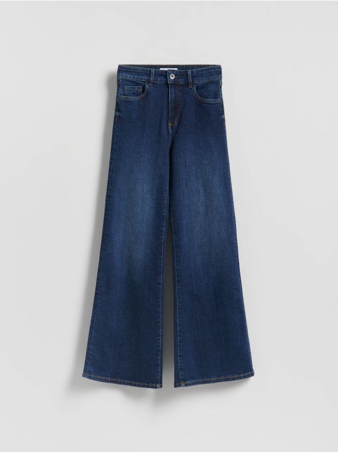 Jeansy flare z wysokim stanem - granatowy