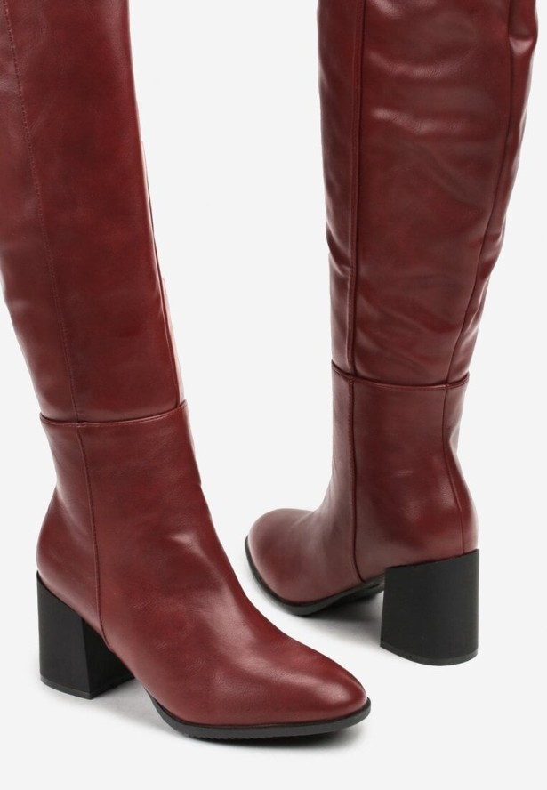 Bordowe Kozaki Vices na Słupku z Przeszyciami Codvira