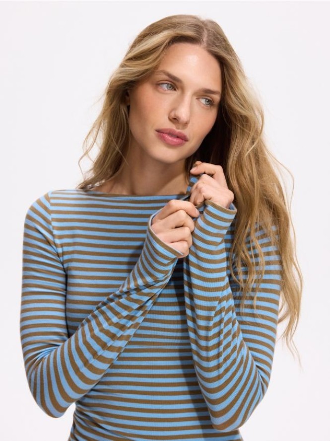 Dzianinowy longsleeve w paski - jasnoniebieski