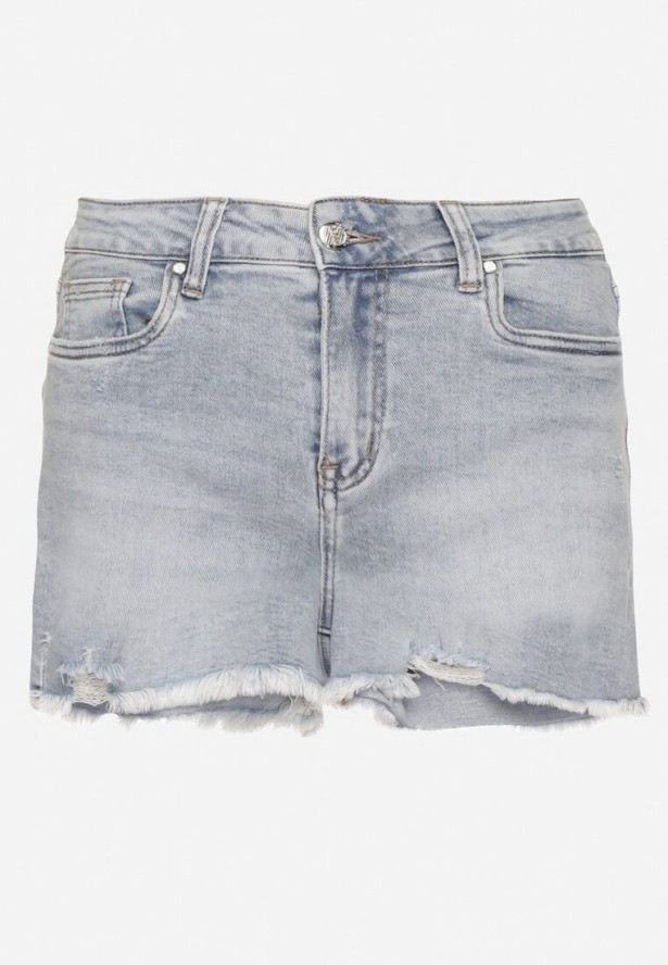 Jasnoniebieskie Szorty Jeansowe z Ozdobnymi Przetarciami Tenafela