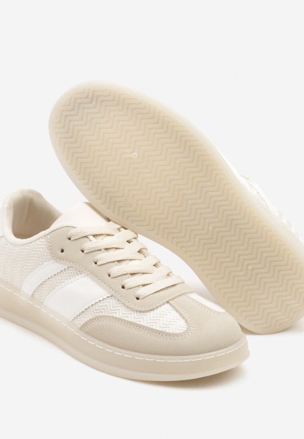 Beżowe Sneakersy Typu Tenisówki z Ozdobnymi Paskami Amodelle