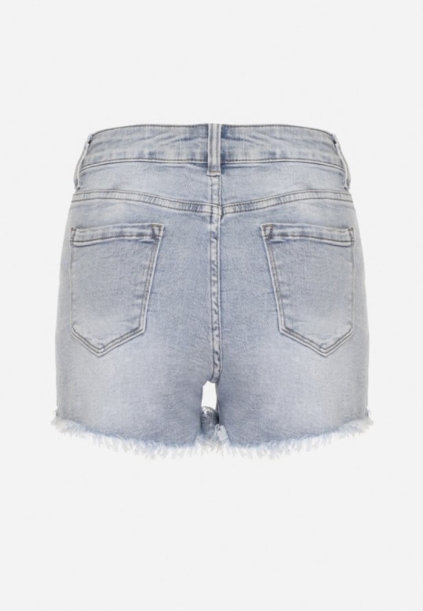 Niebieskie Szorty Jeansowe z Wysokim Stanem Zdobione Przetarciami Vestella