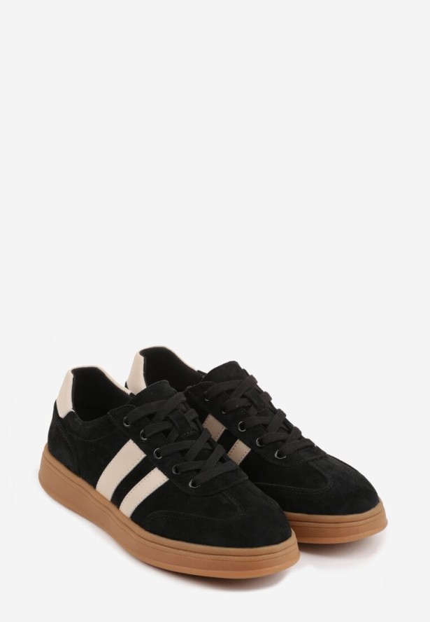 Czarne Sneakersy ze Skóry Naturalnej z Geometrycznym Wzorem Zetisius