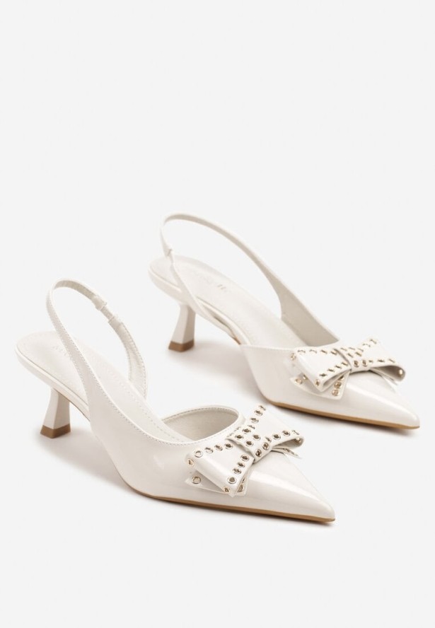 Beżowe Lakierowane Sandały na Kaczuszce Ozdobione Kokardą Davilessa