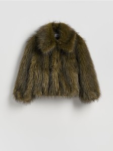 Sztuczne futerko z kołnierzem - zielony