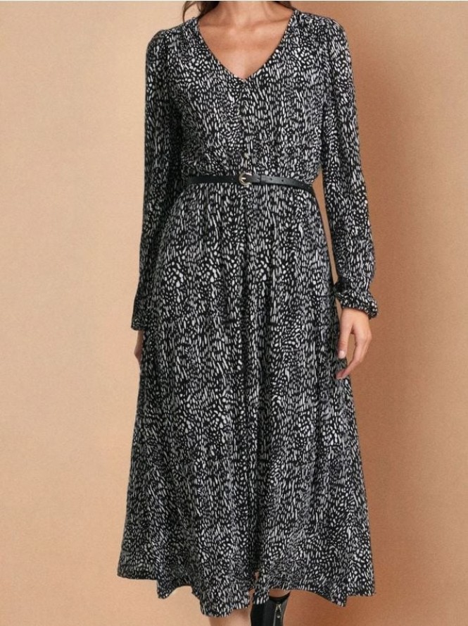 Luźna sukienka z paskiem - wielobarwny