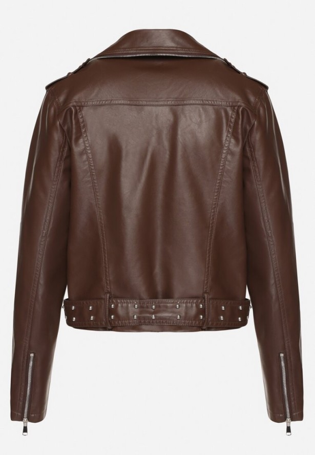 Brązowa Kurtka Ramoneska z Paskiem z Klamrą Ralvila