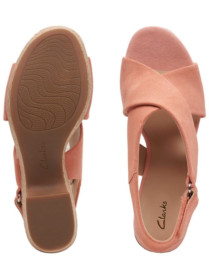 Clarks Skórzane sandały w kolorze jasnoróżowym na obcasie rozmiar: 42