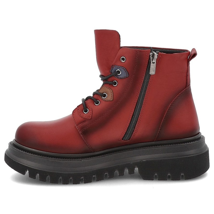 Botki damskie Artiker, na grubej platformie za kostkę na zamek i skórzane z okrągłym noskiem, czerwone, 57C2193