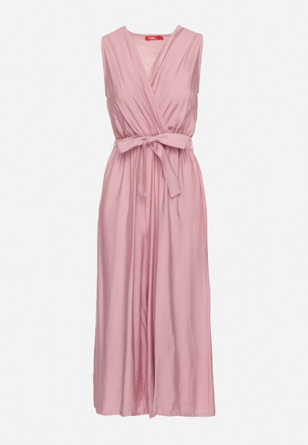 Fioletowy Taliowany Kombinezon z Wiskozą i Paskiem Evithrae