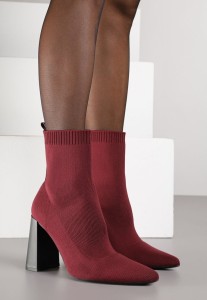 Bordowe Botki Vices na Obcasie o Geometrycznym Kształcie z Elastyczną Cholewką Falurea