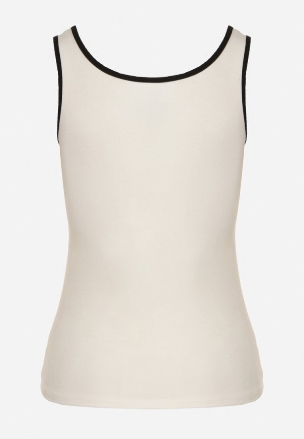 Biały Wiskozowy Top Ozdobiony Nadrukiem Amovara